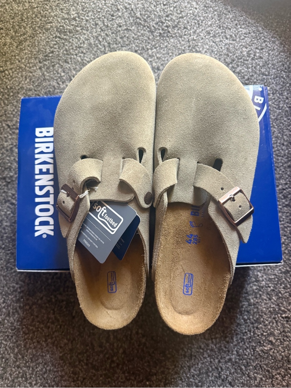 Birkenstock Boston Clogs in Taupe Suede with Buckle